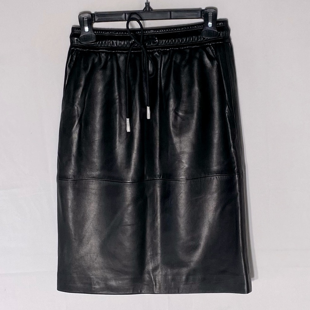Theory Black Lamb Leather Straight Midi Skirt S NWOT
